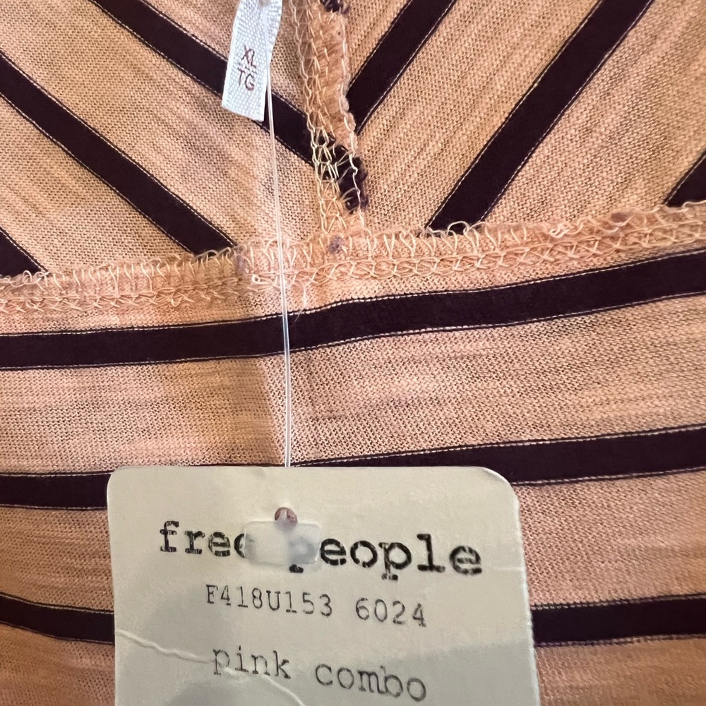 Free People 100% Cotton Pink/Purple Striped Scoop Neck Top with Lace Cuffs - Picture 5 of 10